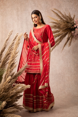 Karida Red Mahi Sharara Sets